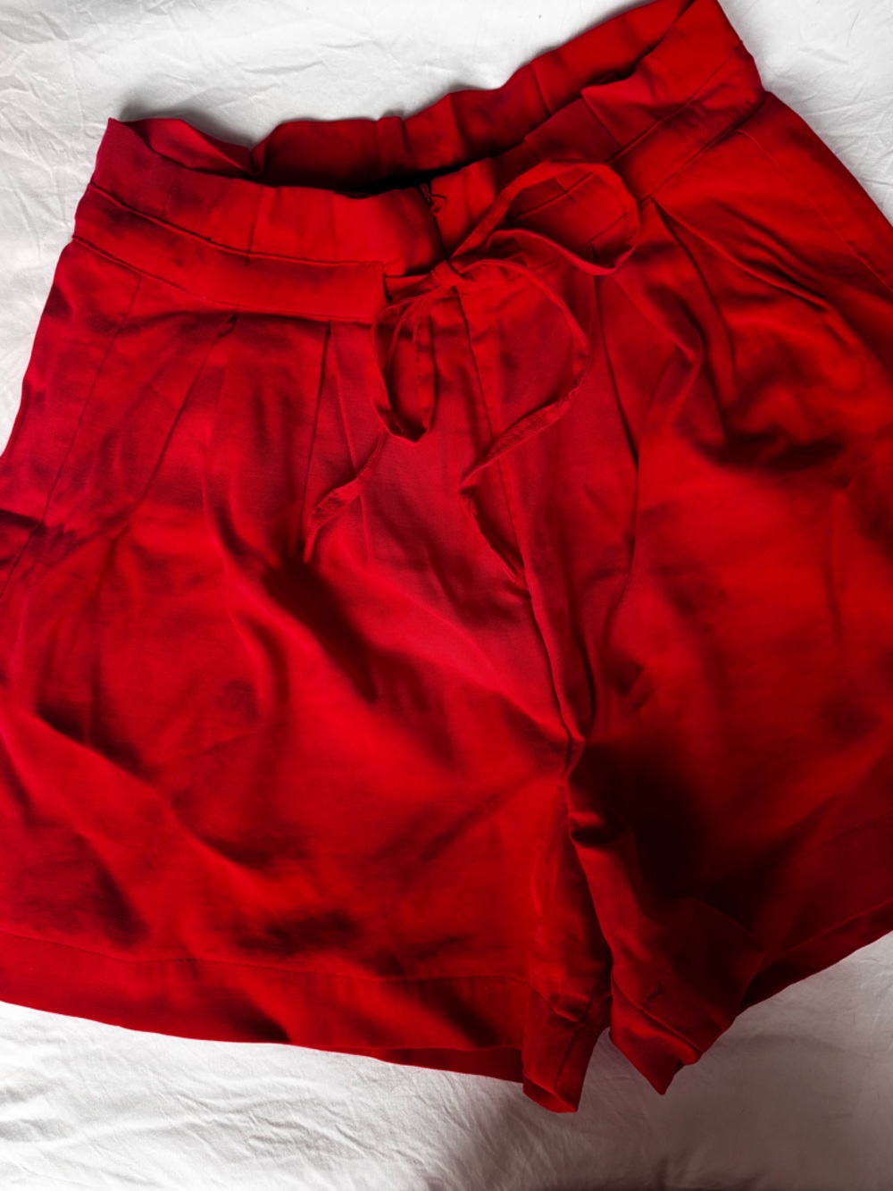 High-Rise Red Tie-Waist Shorts